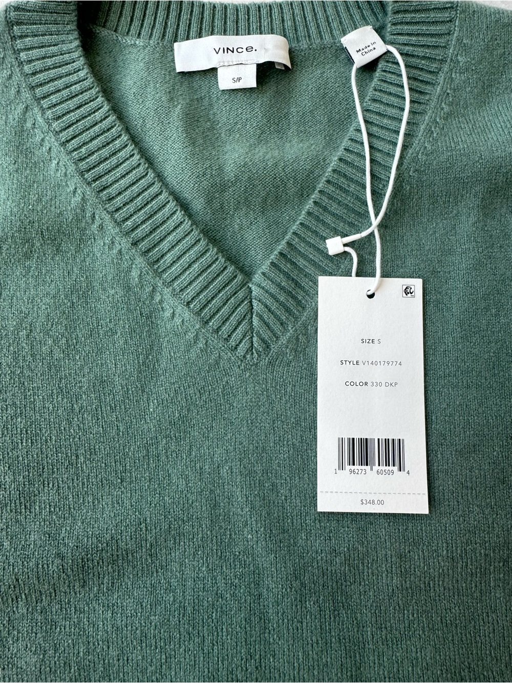 Vince Wool and Cashmere Blend V-Neck 3/4 Sleeves Sweater  Green size S - Picture 6 of 11
